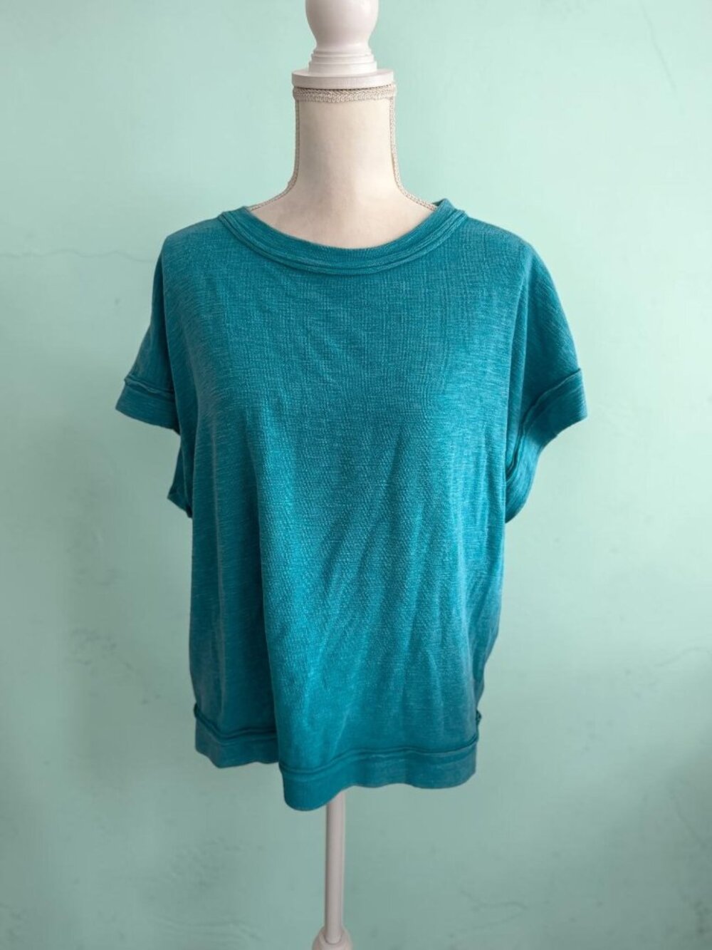 ZENANA Aqua Blue Short Sleeve Top Size Large